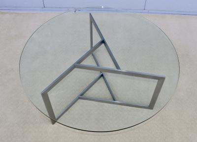 1970s Minimalist Stainless Steel With Round Glass Top Coffee Table