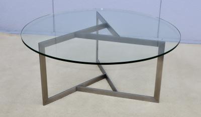 1970s Minimalist Stainless Steel With Round Glass Top Coffee Table