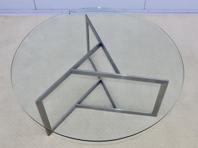 1970s Minimalist Stainless Steel With Round Glass Top Coffee Table