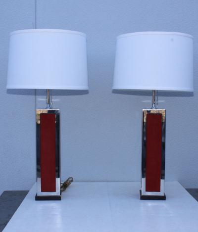 1970s Modern Chrome And Velvet Table Lamps