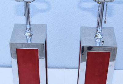 1970s Modern Chrome And Velvet Table Lamps