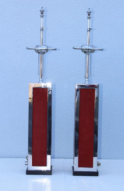 1970s Modern Chrome And Velvet Table Lamps