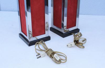 1970s Modern Chrome And Velvet Table Lamps