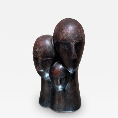 1970s Modernist 3 Head Sculpture Terracotta Bronze Art