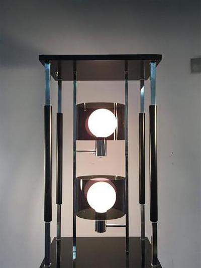 1970s Modernist Smoky Lucite and Chrome with Shelving Floor Lamp