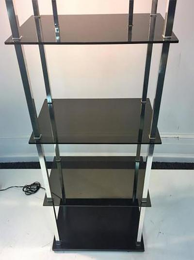 1970s Modernist Smoky Lucite and Chrome with Shelving Floor Lamp