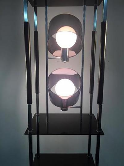 1970s Modernist Smoky Lucite and Chrome with Shelving Floor Lamp