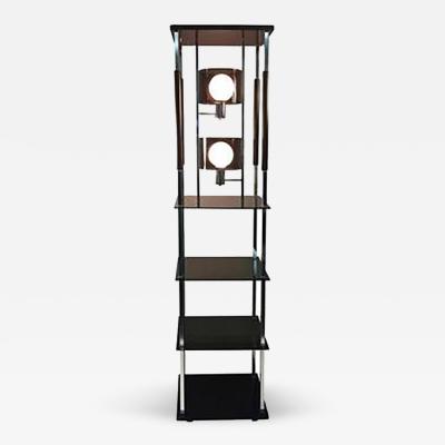 1970s Modernist Smoky Lucite and Chrome with Shelving Floor Lamp