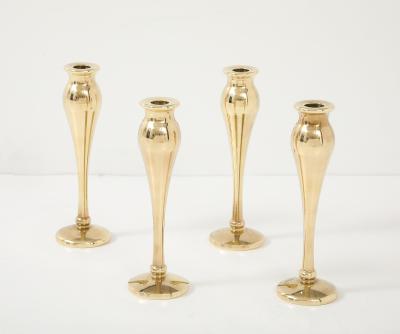 1970s Modernist Solid Brass Candle Holders Set Of 4