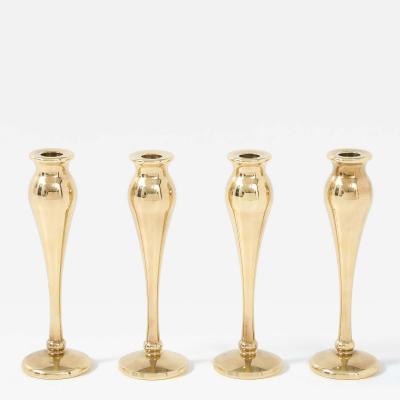 1970s Modernist Solid Brass Candle Holders Set Of 4