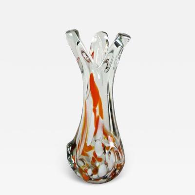 1970s Murano Clear Glass Vase With Color Spots Italy circa 1970