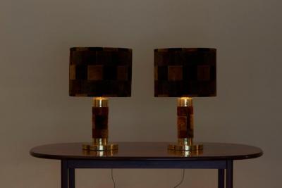 1970s Pair of Hollywood Regency Table Lamps in Brass and Carpet