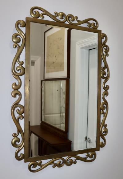 1970s Patinated Brass French Wall Mirror