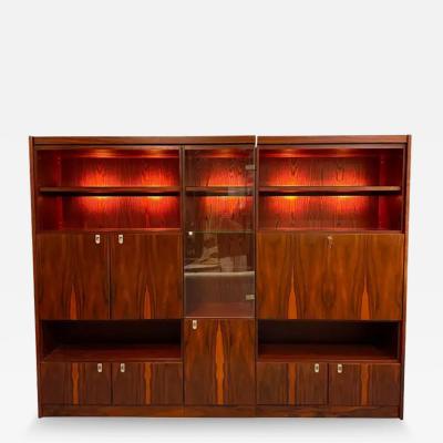 1970s Planum Rosewood and Mahogany Lighted Wall Unit with Desk Mid Century