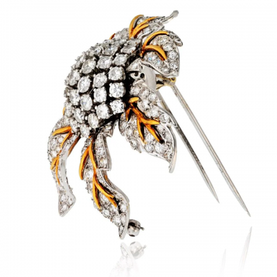 1970s Platinum 18K Yellow Gold 25 Carat Diamond Flower Brooch