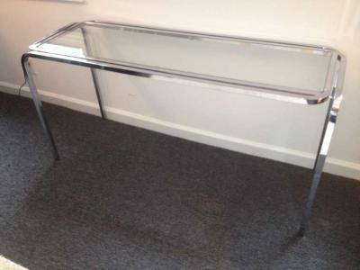 1970s Polished Chrome Glass Sofa Table