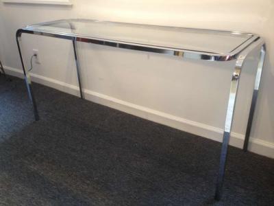 1970s Polished Chrome Glass Sofa Table