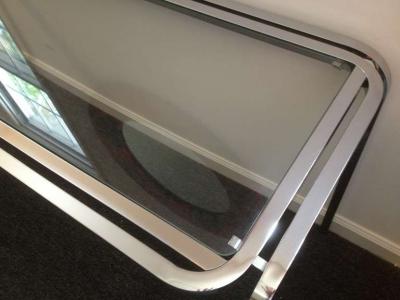 1970s Polished Chrome Glass Sofa Table