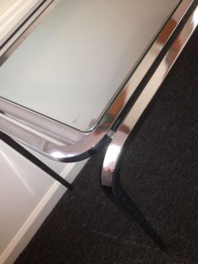1970s Polished Chrome Glass Sofa Table