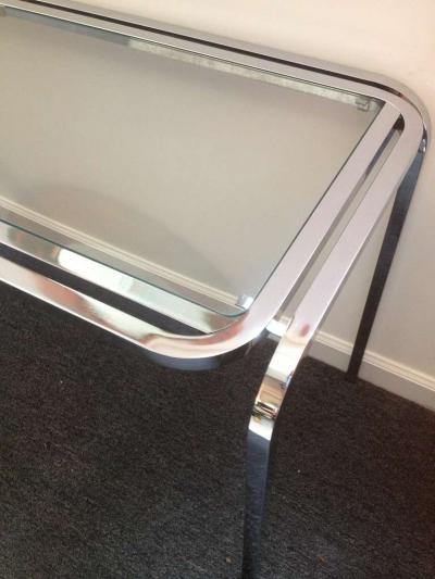 1970s Polished Chrome Glass Sofa Table