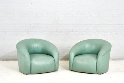 1970s Seafoam Green Swivel Lounge Chairs