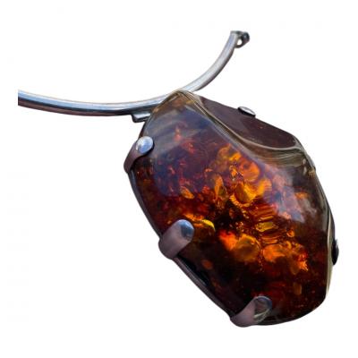 1970s Silver and amber necklace