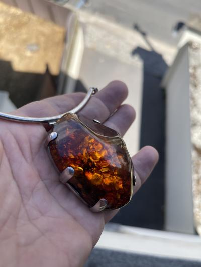 1970s Silver and amber necklace