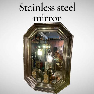 1970s Stainless steel wall mirror attributed to maison Jansen