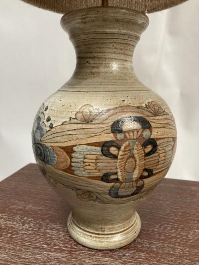 1970s Studio Pottery Ceramic Lamp Signed Fievet