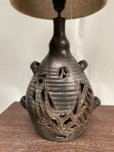 1970s Studio Pottery ceramic lamp signed Les grottes Dieulefit 3