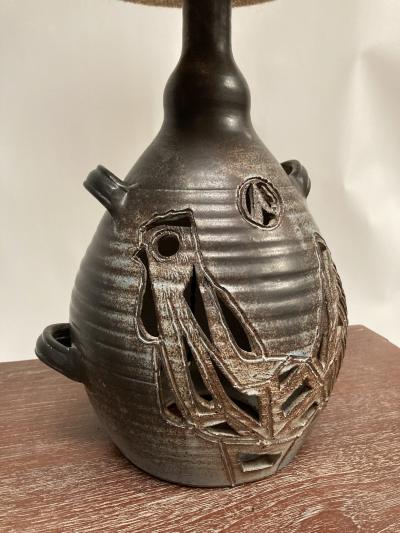 1970s Studio Pottery ceramic lamp signed Les grottes Dieulefit 3