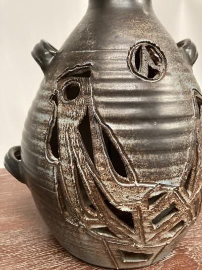 1970s Studio Pottery ceramic lamp signed Les grottes Dieulefit 3