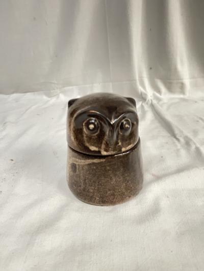 1970s Studio pottery owl ceramic box by Les grottes Dieulefit