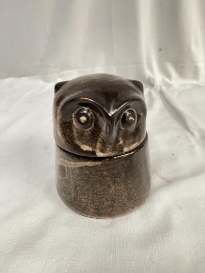 1970s Studio pottery owl ceramic box by Les grottes Dieulefit
