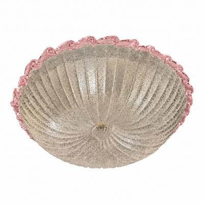 1970s Style White Graniglia Budino Murano Glass Flush Mount With Pink Accents