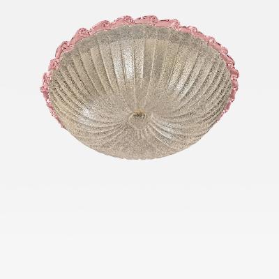 1970s Style White Graniglia Budino Murano Glass Flush Mount With Pink Accents
