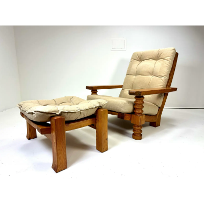 1970s Swedish Pine Chair and Ottoman