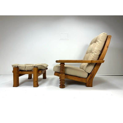 1970s Swedish Pine Chair and Ottoman