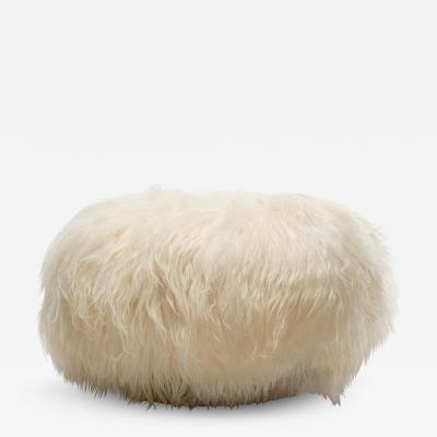 1970s Swivel Mushroom Top Pouf Ottoman in Ivory White Icelandic Sheepskin