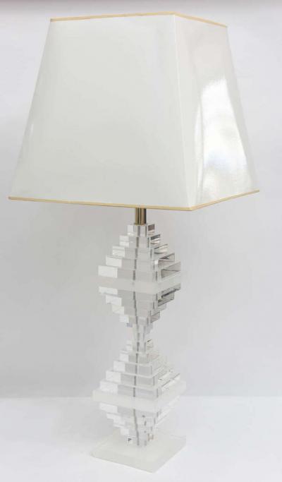 1970s Tall Sculptural Lucite Stacked Table Lamp