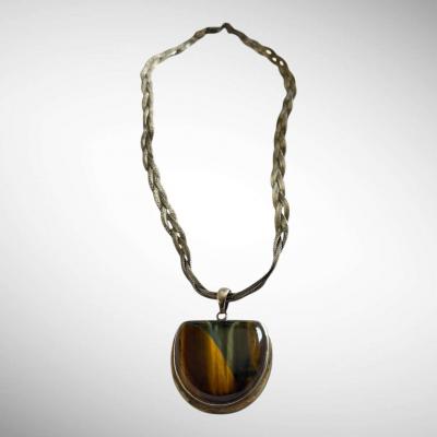 1970s Tigers eyes and silver necklace