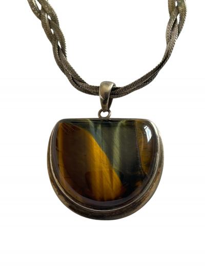1970s Tigers eyes and silver necklace