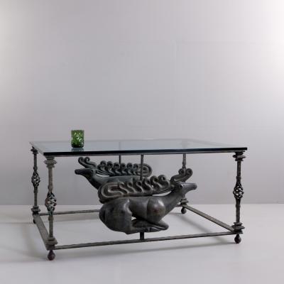 1970s Verdigris Iron Coffee Table with Bronze Copies of Ancient Scythian Deer