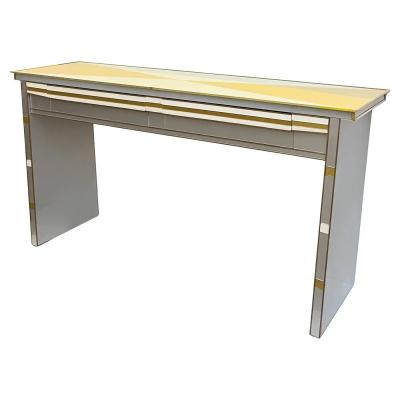 1970s Vintage Italian Art Deco Design Silver White Gold Glass 2 Drawer Console