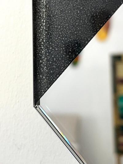 1970s Vintage Italian Geometric Diamond Shape Black Mirrored Plate Kite Mirror