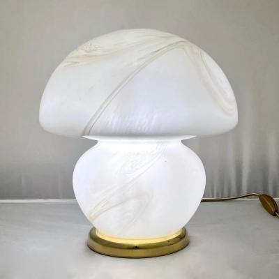 1970s Vintage Italian Pair of Alabaster Murano Glass and Brass Mushroom Lamps