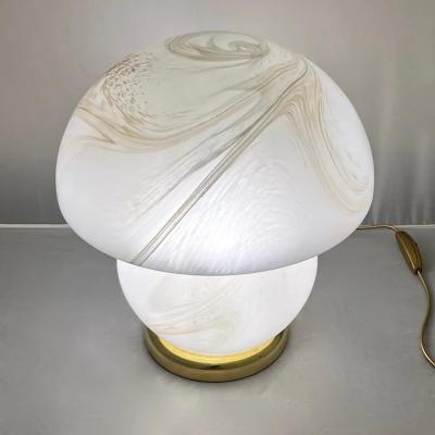 1970s Vintage Italian Pair of Alabaster Murano Glass and Brass Mushroom Lamps