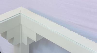 1970s Wood Console Table with glass