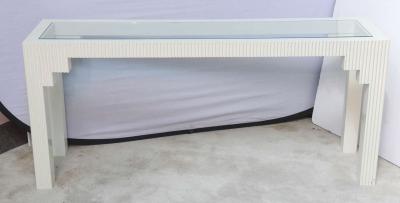 1970s Wood Console Table with glass