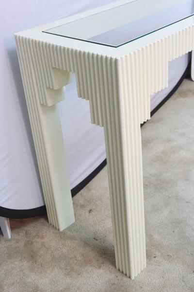 1970s Wood Console Table with glass